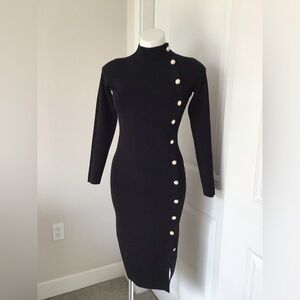 Black Side Button Sweater dress. New and adorable. Figure flatter medium weight